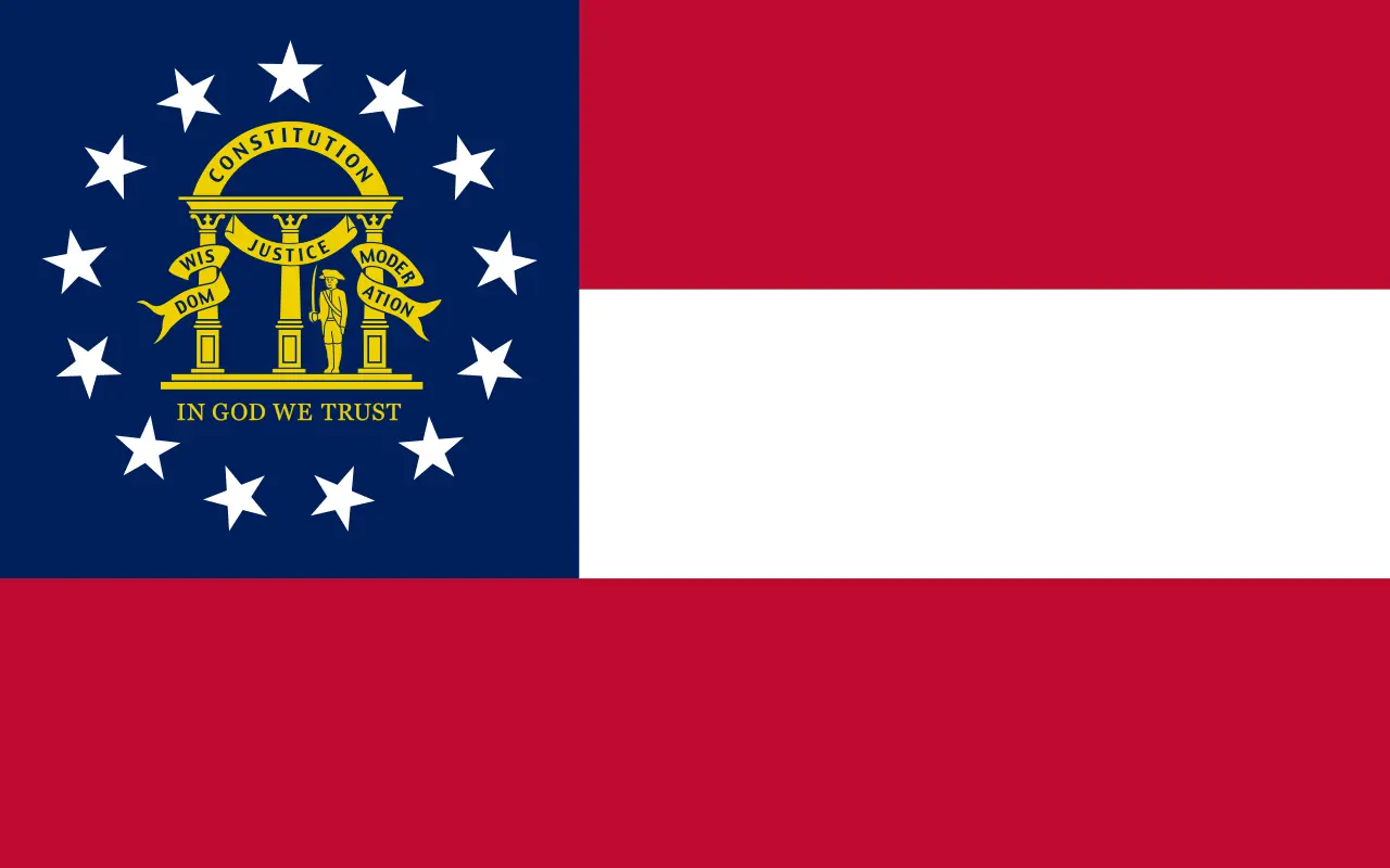 Georgia State Flag Georgia state flag with red and white bands, stars and a gold emblem.
