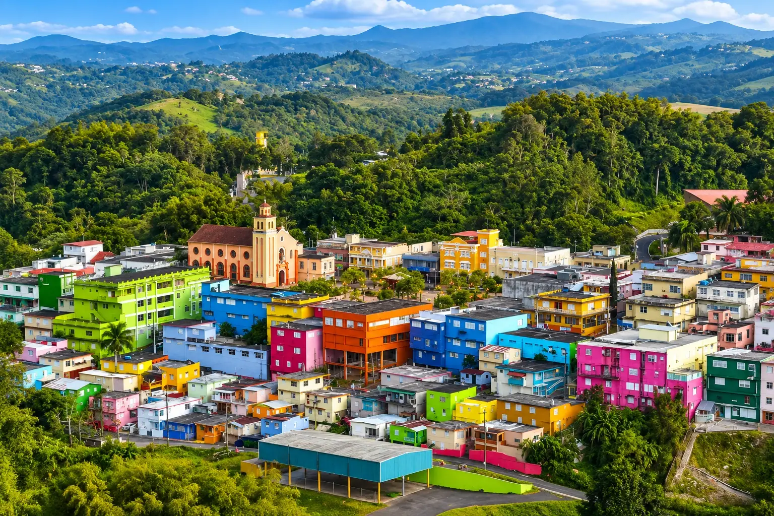 Rural mountain countryside in Barranquitas, Puerto Rico.