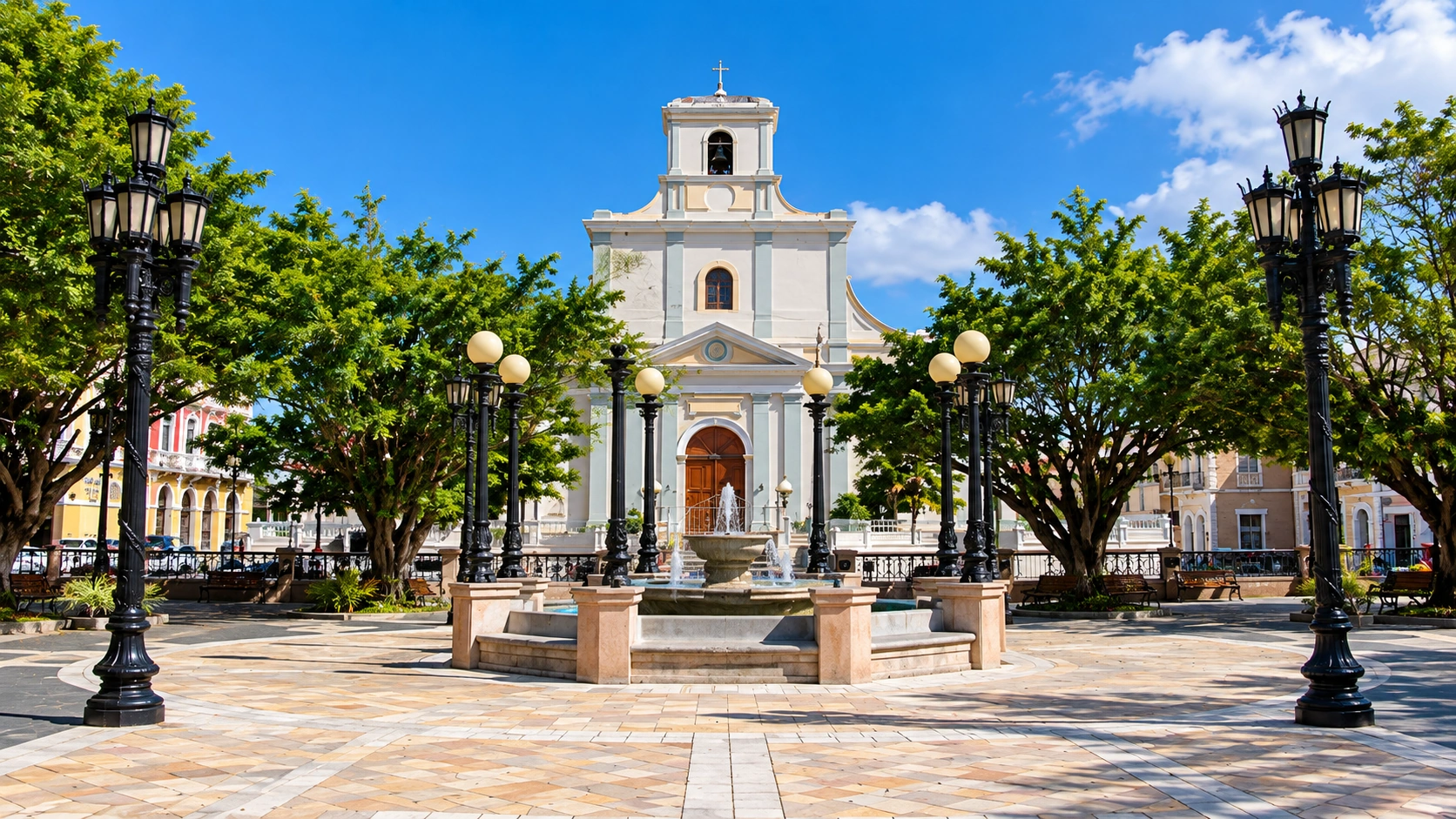 Facade of Catedral de San Felipe Apóstol in Arecibo, Puerto Rico.