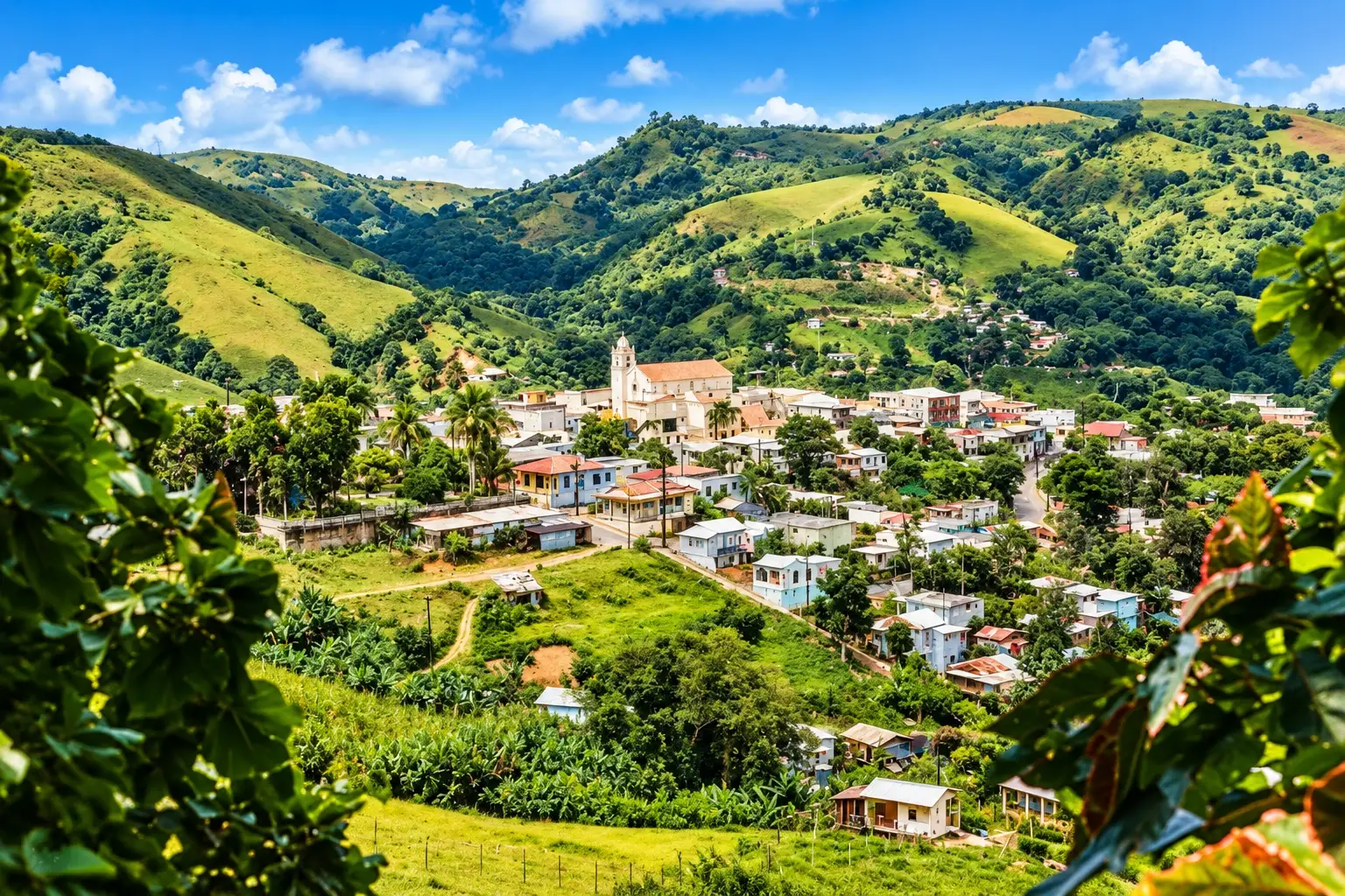 Mountain area with lush vegetation in Helechal, Barranquitas, Puerto Rico.