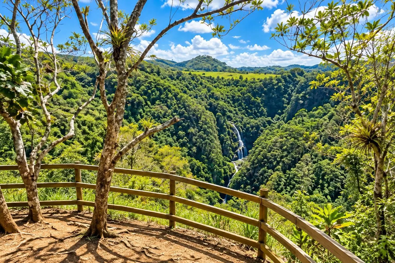 Mountain valley views from Mirador de Barranquitas in Puerto Rico.