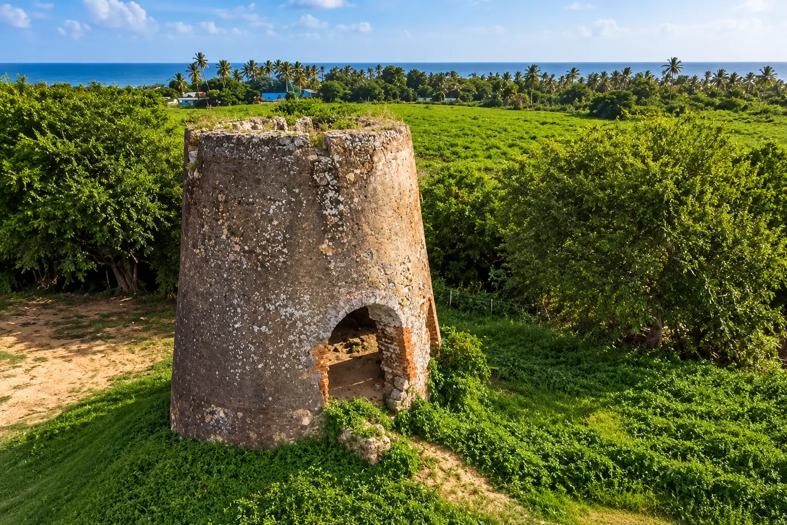 Historic Molino La Berbedera sugarcane mill ruins in Arroyo, Puerto Rico.