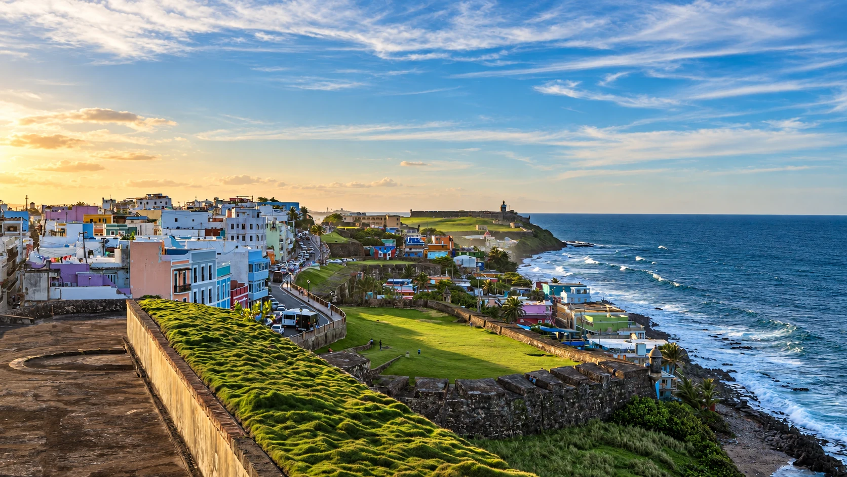 Old San Juan waterfront and historic buildings in Puerto Rico