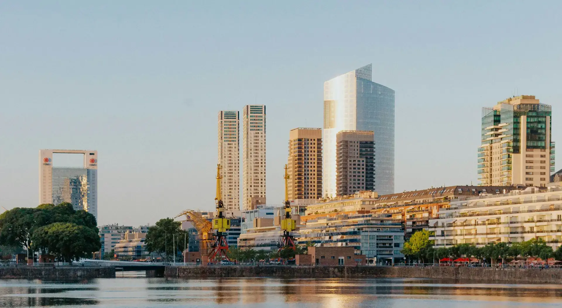 Modern high-rise buildings and waterfront in Puerto Madero, Buenos Aires, Argentina