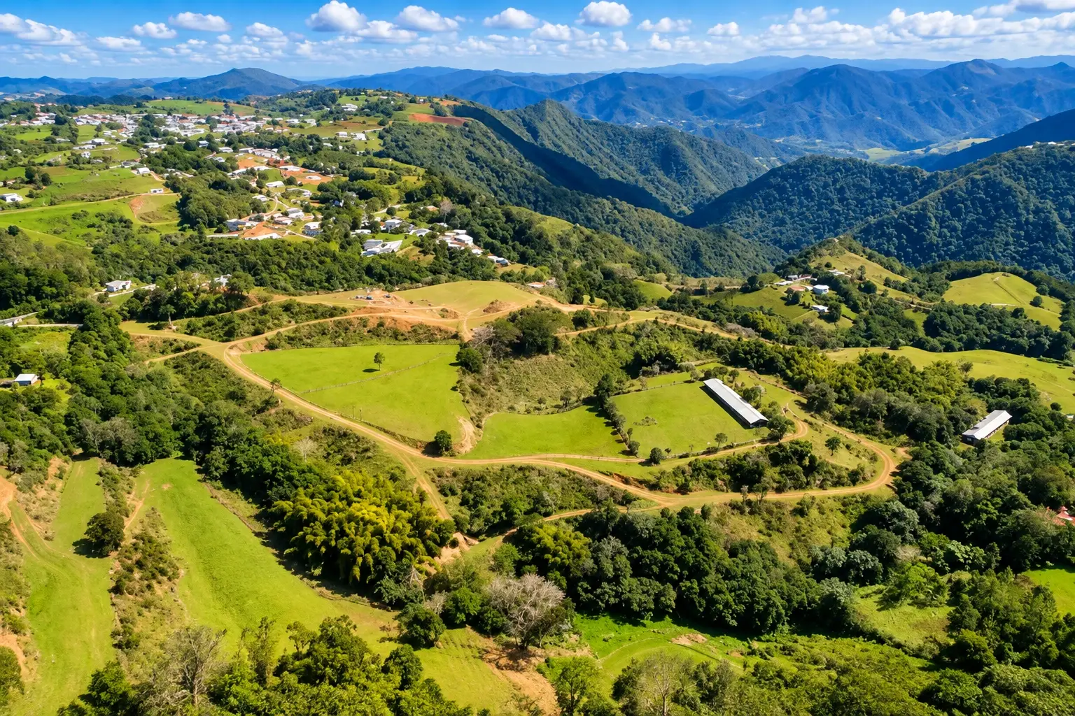 Rural mountain landscape in Quebradillas, Barranquitas, Puerto Rico.