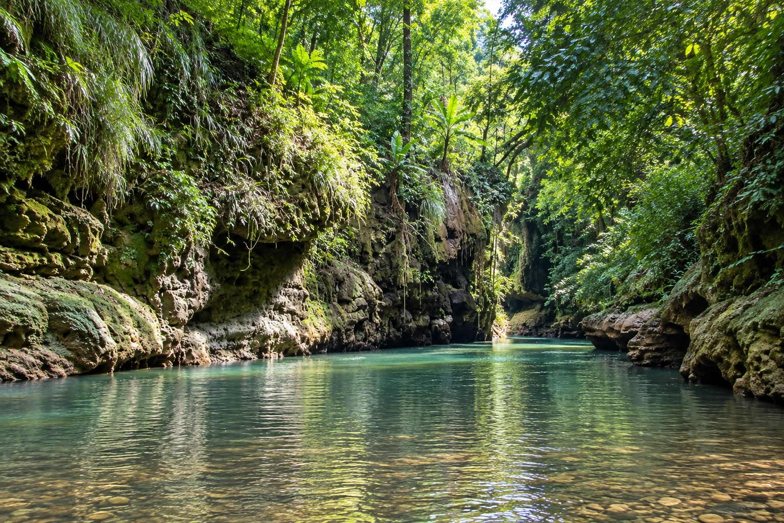 Río Grande de Arecibo flowing through a lush green landscape in Arecibo, Puerto Rico.