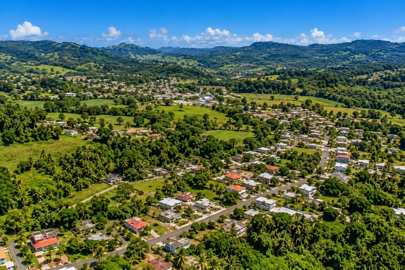 Aerial landscape view of Sabana Hoyos in Arecibo, Puerto Rico