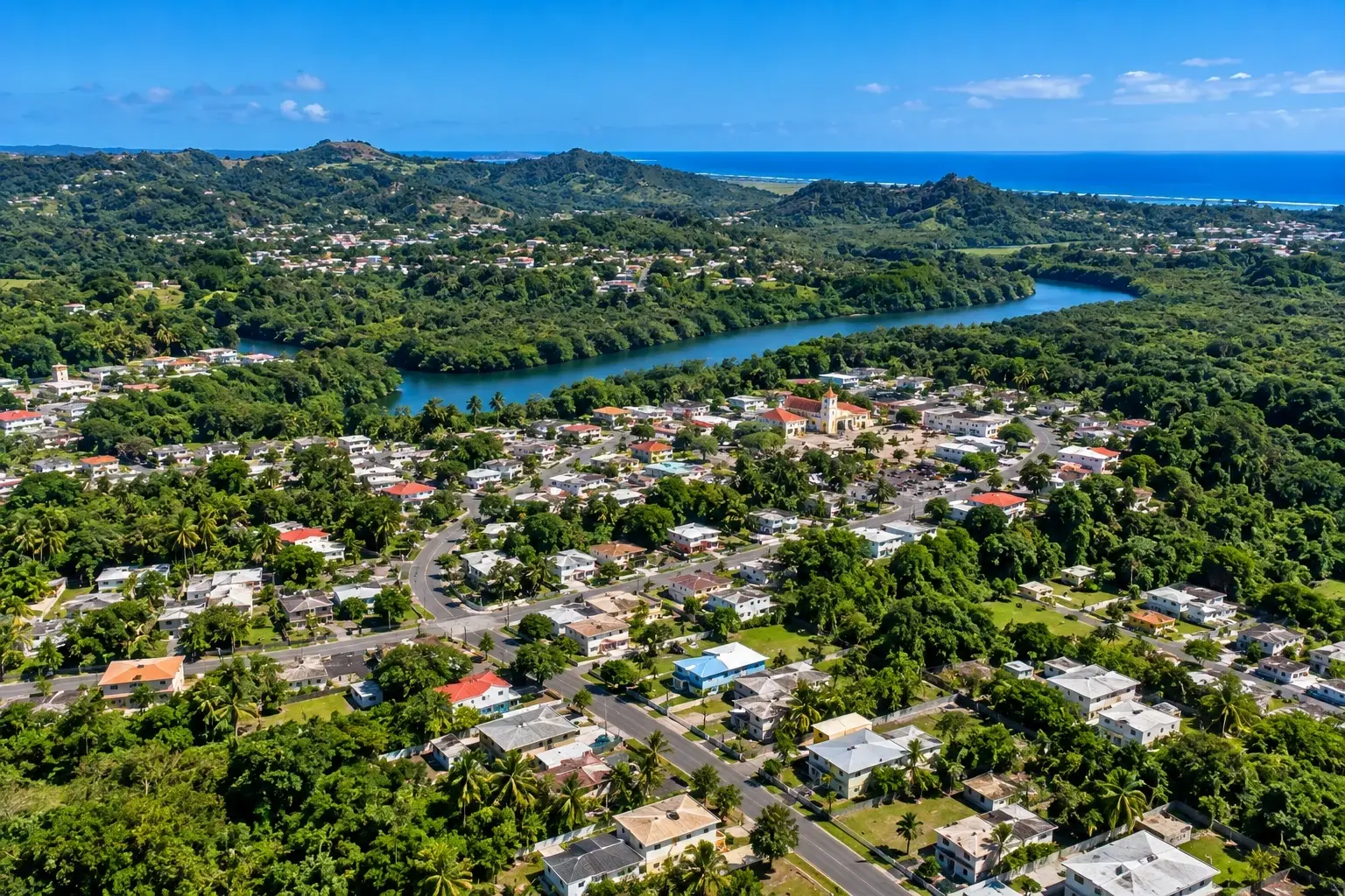 Aerial landscape view of Santana in Arecibo, Puerto Rico