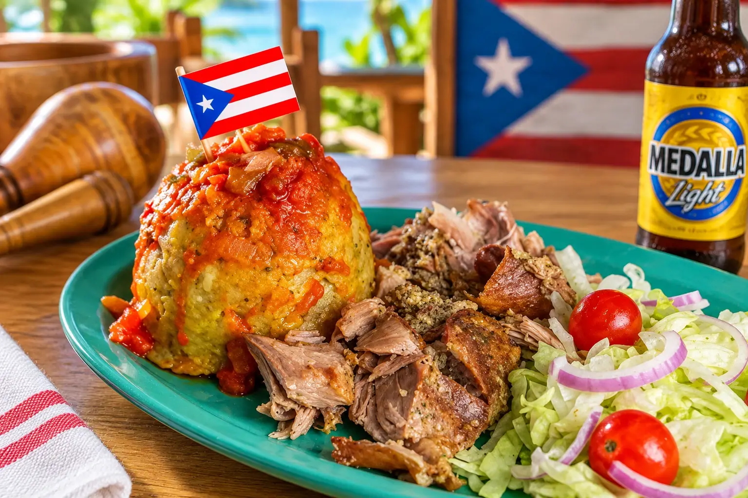Traditional Puerto Rican food served in Arroyo, Puerto Rico.