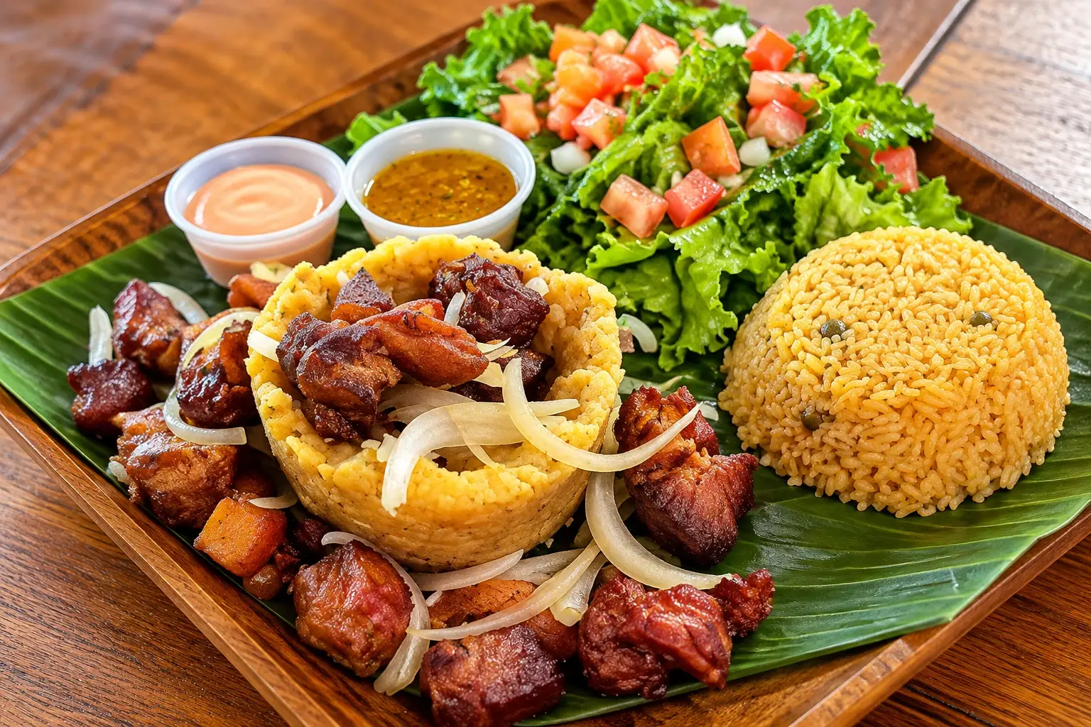 Traditional Puerto Rican criollo cuisine in Barranquitas.