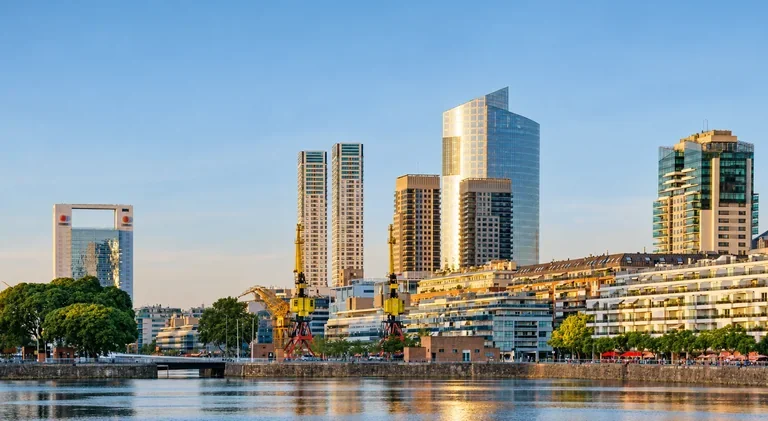 Modern high-rise buildings and waterfront in Puerto Madero, Buenos Aires, Argentina
