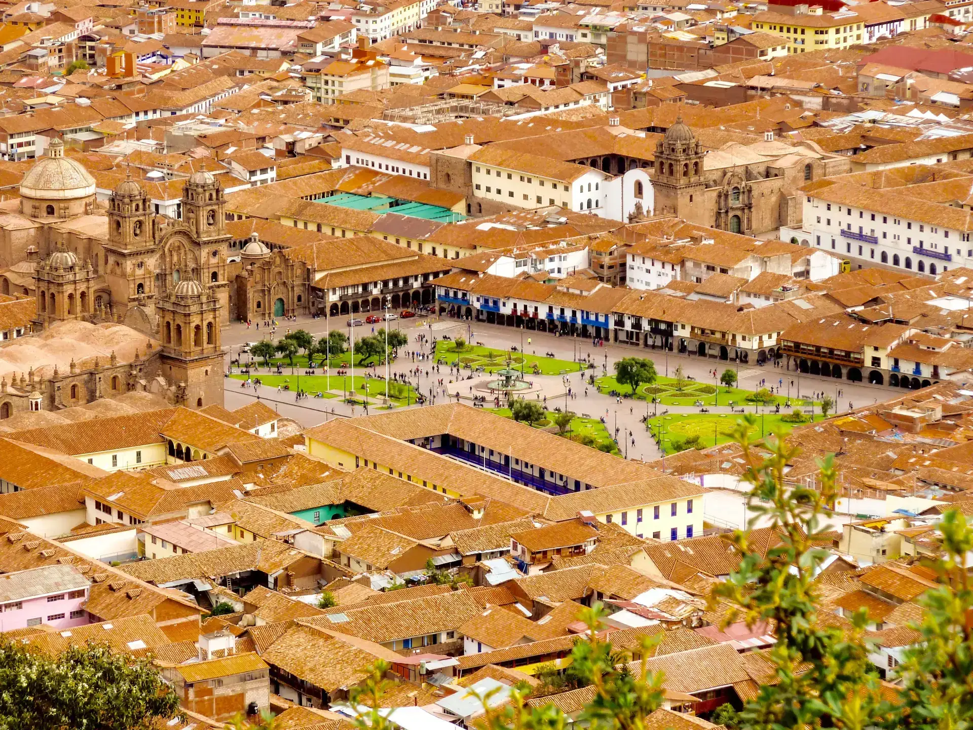 Cusco’s Plaza de Armas, churches and terracotta rooftops in Peru