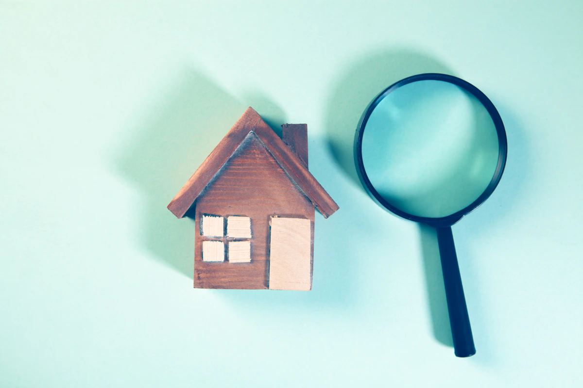 Photo: Sasun Bughdaryan / Unsplash A wooden house model and magnifying glass on a turquoise background.